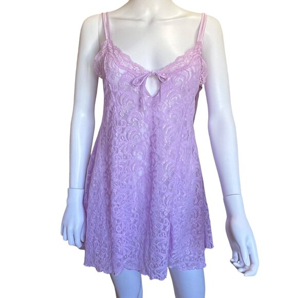 Delicates Lavender Lace Chemise Nightgown Nylon Keyhole Bow Detail Womens Sz M - Picture 1 of 7